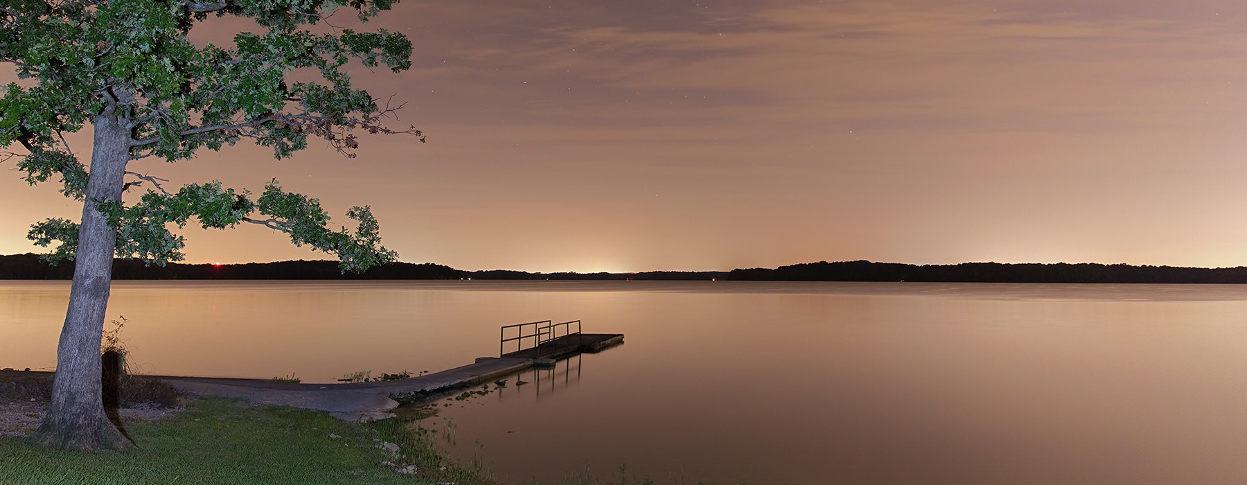 Large lake in the sunset 